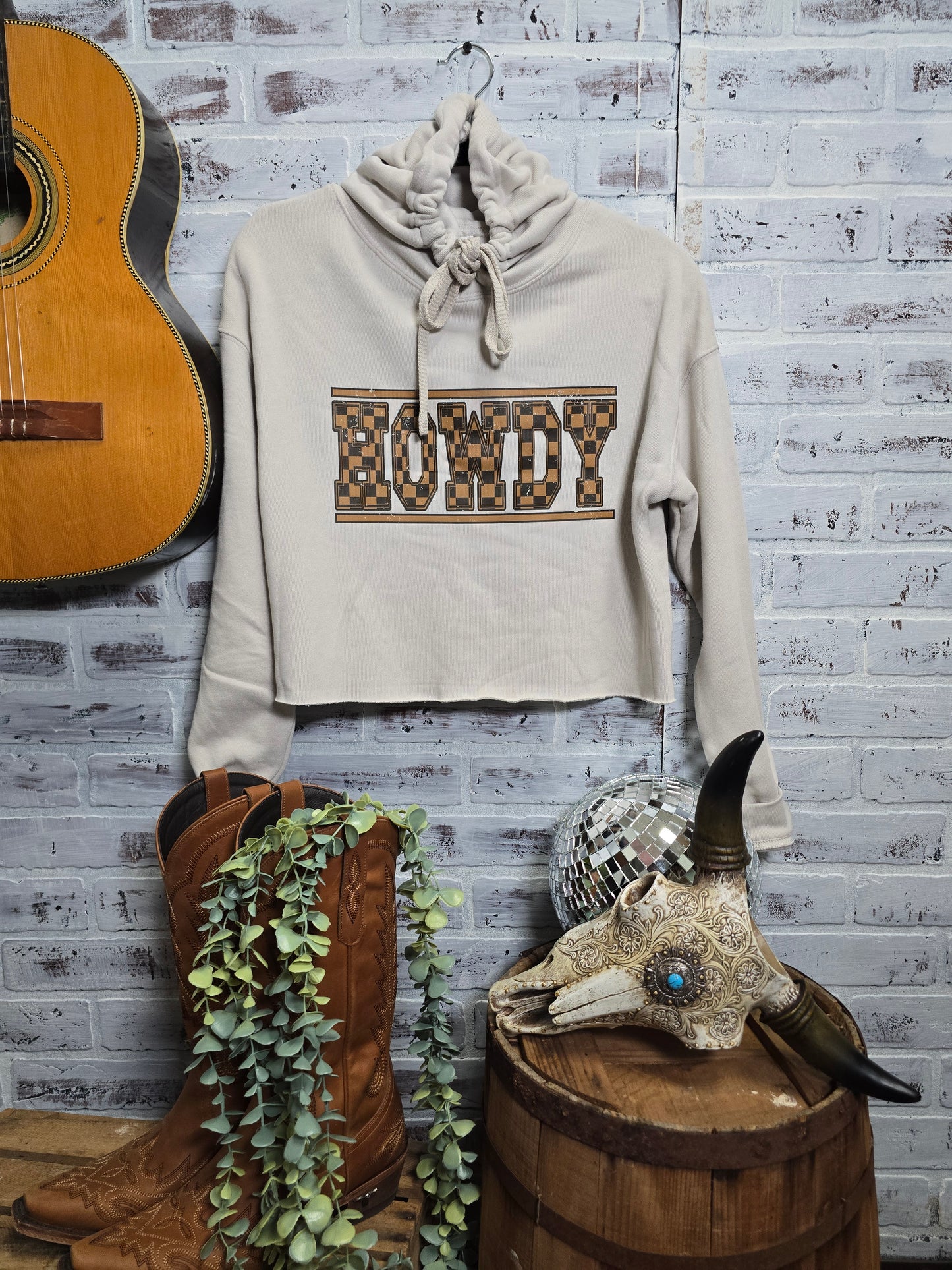 Checkered Howdy Crop Hoodie