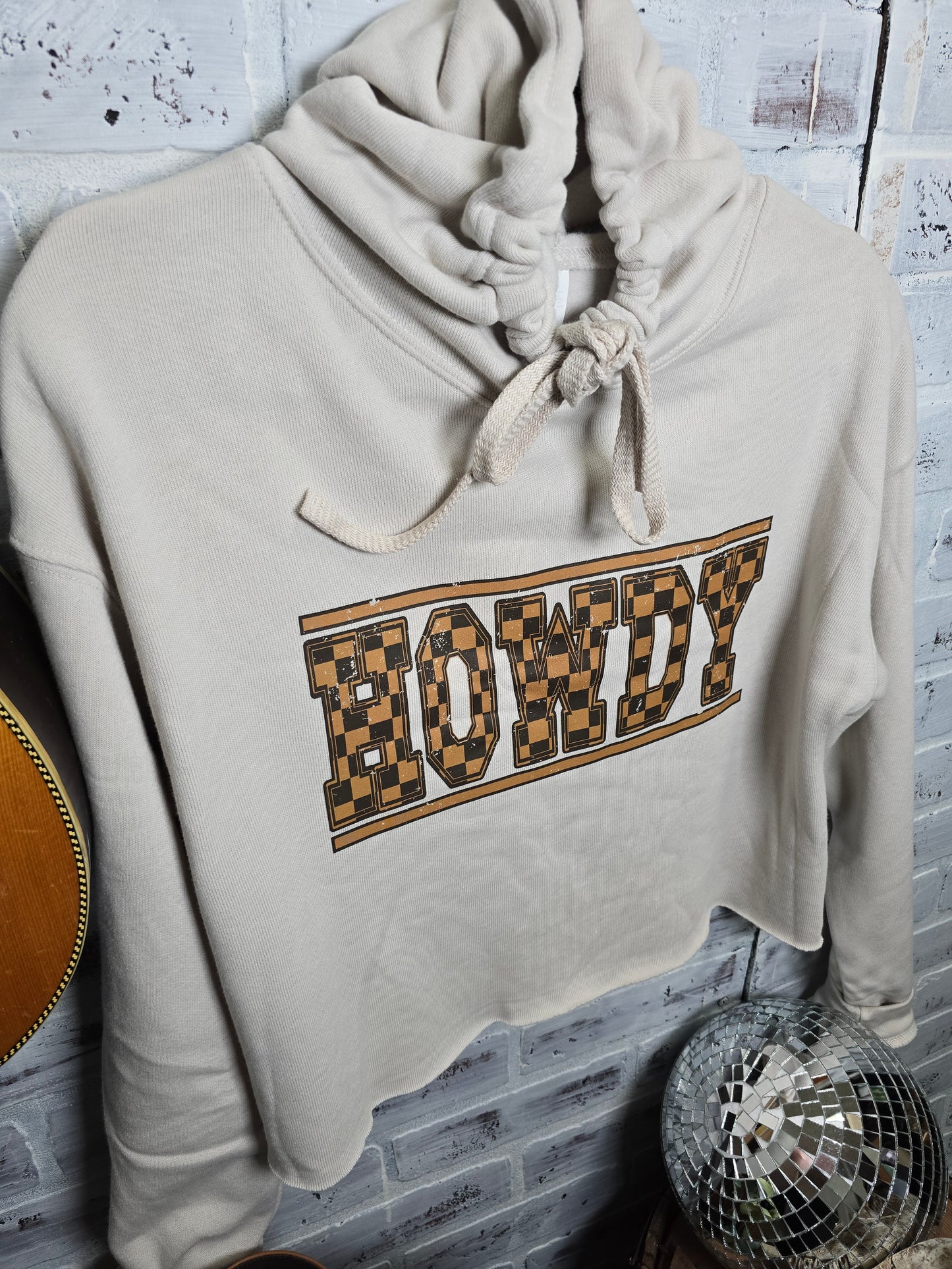 Checkered Howdy Crop Hoodie