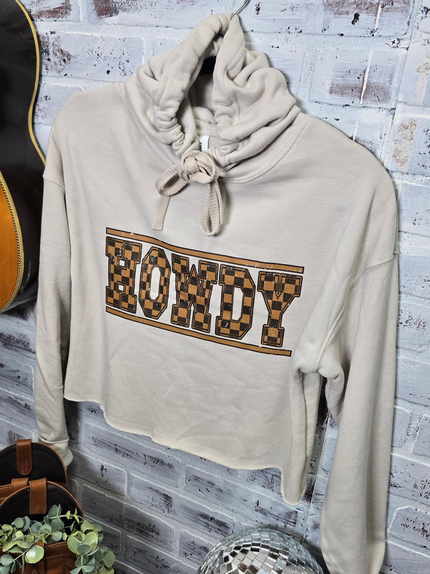 Checkered Howdy Crop Hoodie