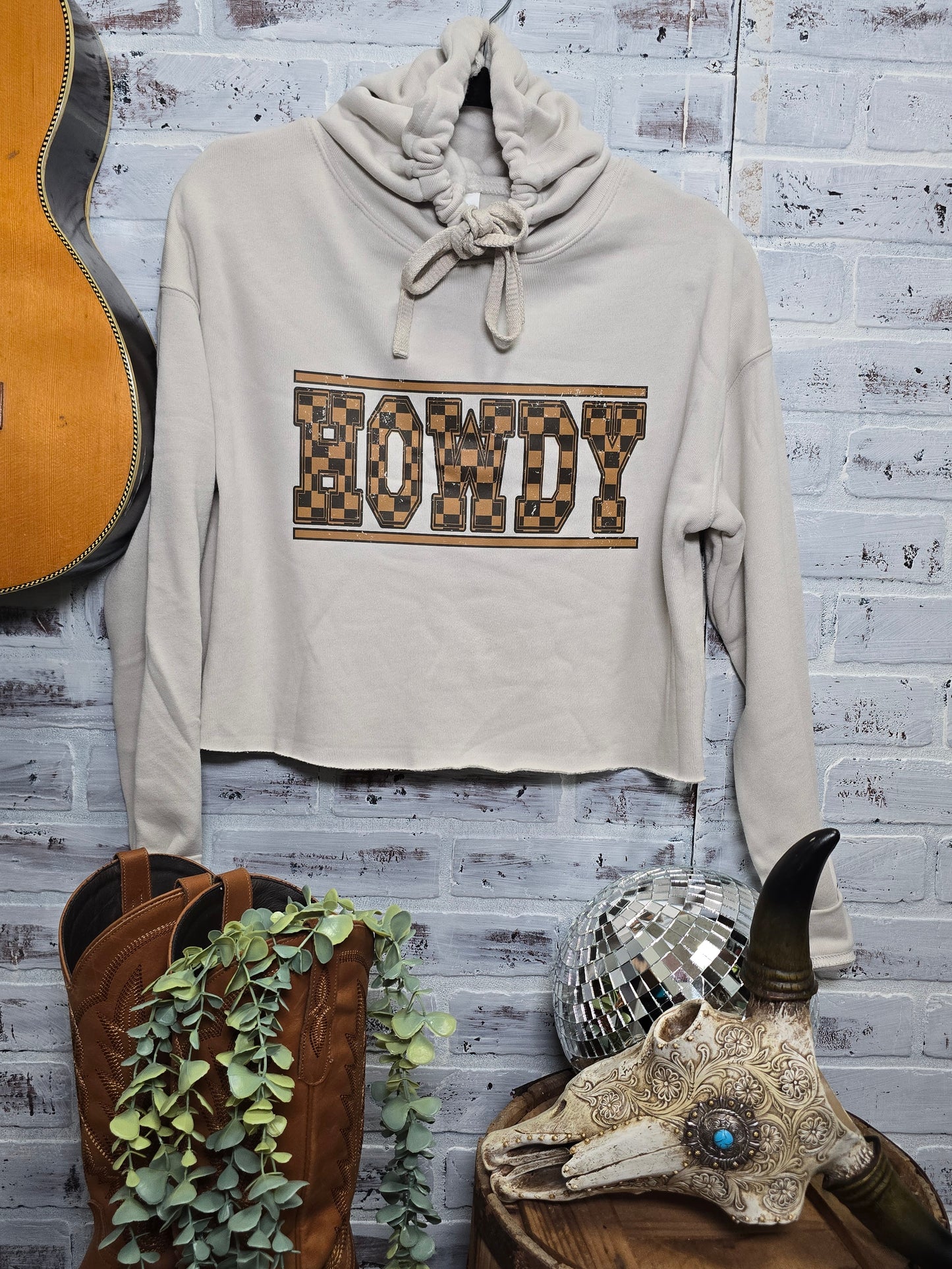 Checkered Howdy Crop Hoodie