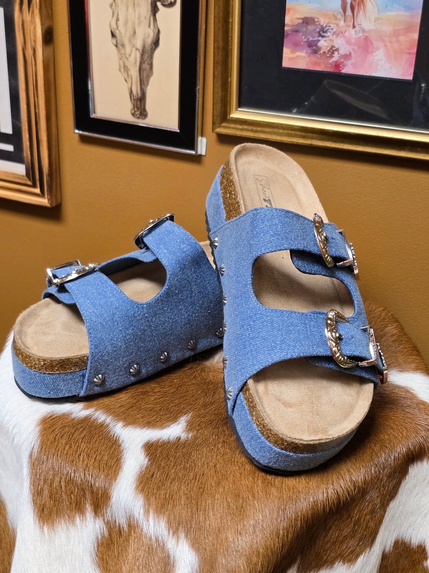 Platinum Buckle Denim Sandal