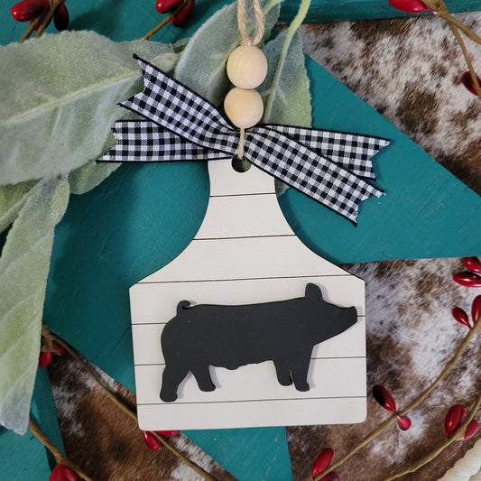 Pig Ear Tag Ornament