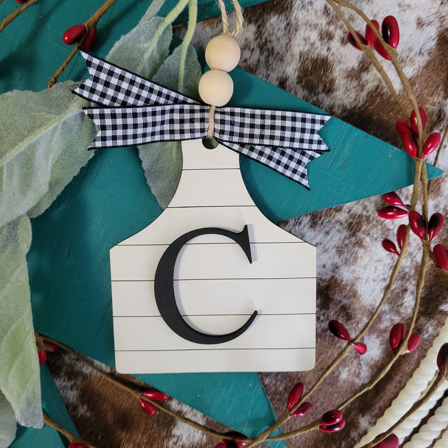 Initial Ear Tag Ornaments
