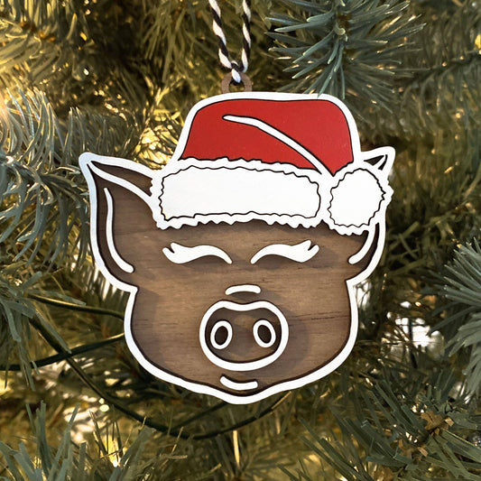 Pig Wooden Christmas Ornament